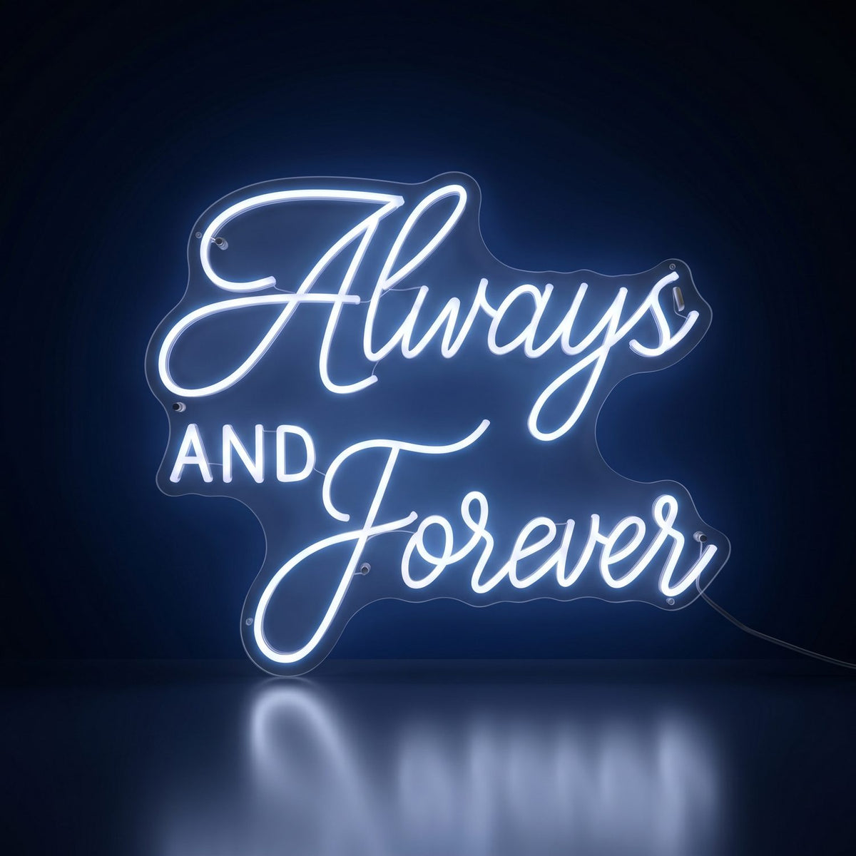Always & Forever white neon LED sign glowing in the dark, photo booth add-on