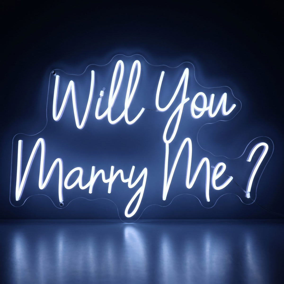 Will You Marry Me? white neon LED sign glowing in the dark, photo booth add-on