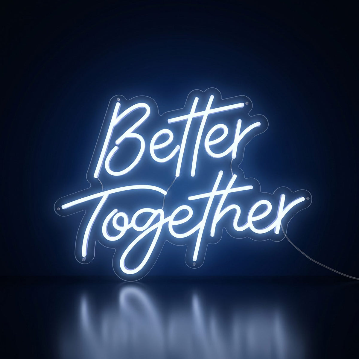 Better Together white neon LED sign glowing in the dark, photo booth add-on