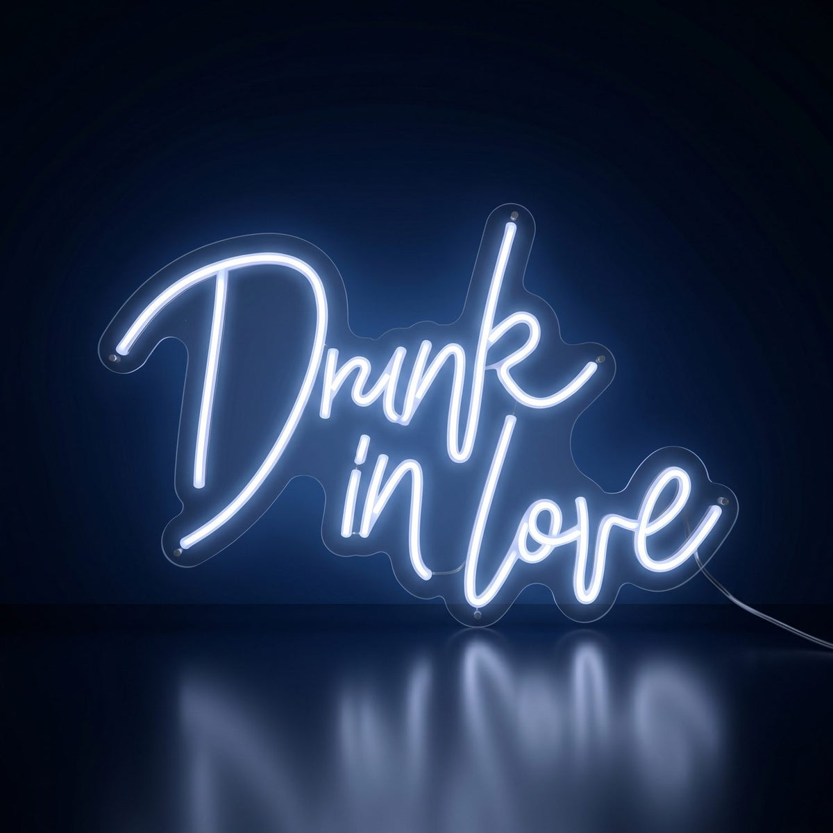 Drunk in Love white neon LED sign glowing in the dark, photo booth add-on